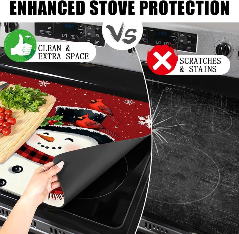 Seimip Christmas Snowmen Stove Cover Let It Snow Winter Stove Top Cover for Kitchen Decor Red Electric Stove Pad Xmas Party Non-Stick Gas Burners Covers Washable Countertop Protector Keep Stove Clean - Image 3